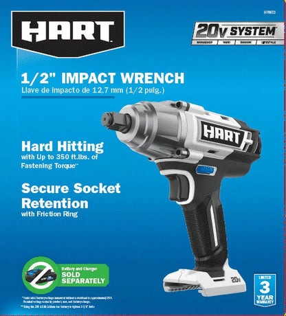 HART 20-Volt 1/2-inch Battery-Powered Impact Wrench (Battery Not Included)