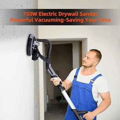 Garvee Drywall Sander,750W Electric Drywall Sander 7 Variable Speed 900-1800 RPM Sander with LED Light, 14 Pcs Sanding discs, Extendable Handle, Dust Hose, Storage Bag