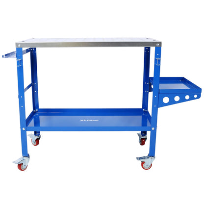 Heavy-Duty 36" x 18" Steel Welding Table 1200lbs Load Capacity Portable Workbench on Wheels with Braking Casters 82 5/8" Fixture Holes & Tool Slots Built-in Tool Tray