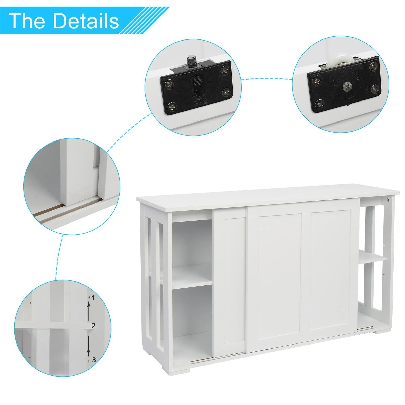 Ktaxon Storage Sideboard Buffet Cabinet, with 2 Sliding Doors Wine Shelf White