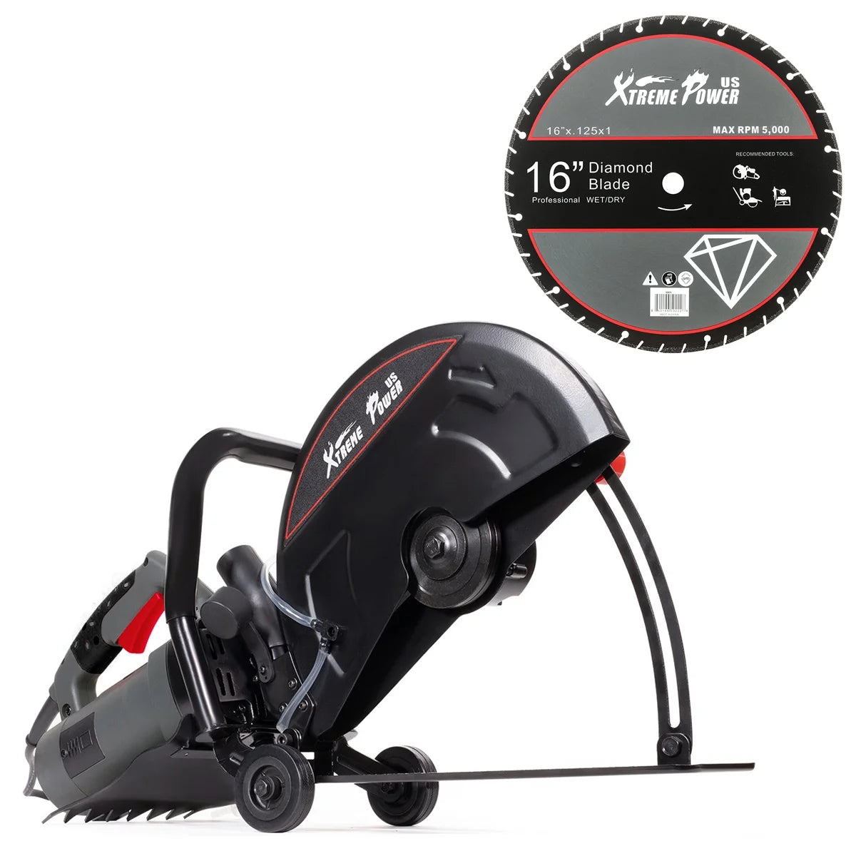 XtremepowerUS 14" Electric Concrete Saw, 2600W/15A Motor, Circular Saw Cutter With 5" Cutting Depth, Wet/Dry Disk Saw Cutter Includes Water Line, Pump For Stone, Brick, Porcelain, Concrete