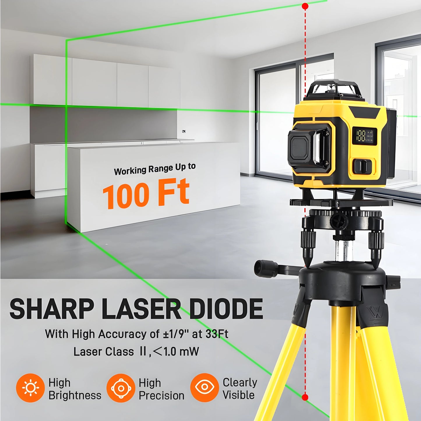Laser Level,GOCHIFIX 16 Lines 4x360? Green Cross Laser Level Self Leveling with Tripod,Rotating Bracket,Remote Control,Lifting Platform,Rechargeable Battery and Storage Box
