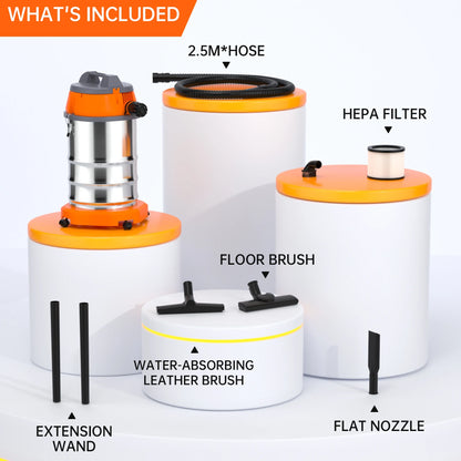 TOPTENG Wet Dry Vacuum Cleaner, 10 Gallon 3200w 8 Peak Stainless Steel Shop Vacuum Wet and Dry, with Filter and Attachments for House Garage Workshop Car