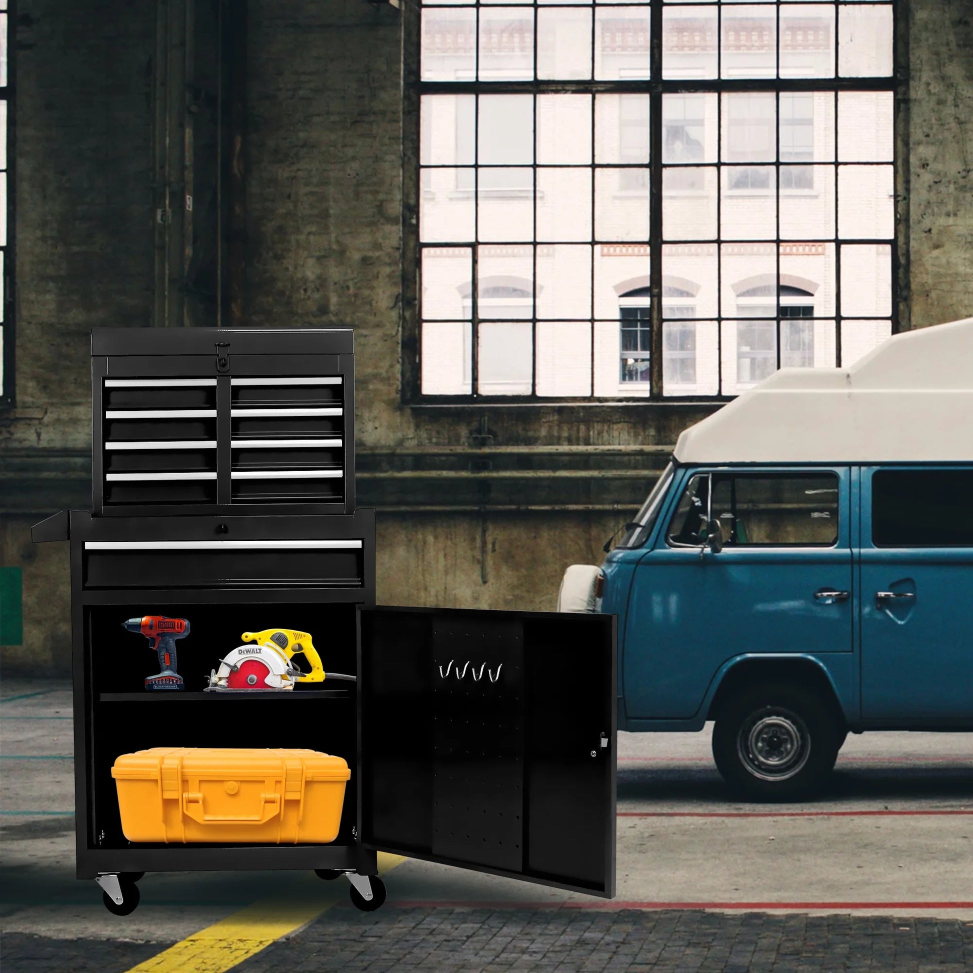 Tool Chest with 5 Drawers, Rolling Tool Box, Lockable Tool Cabinet Hidden Double Tool Organizer