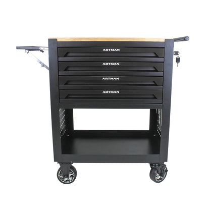 Aukfa 30 inch Mechanic's Tool Cart, 700 LB Capacity 4-Drawer Tool Chest on Wheels for Garage, Black