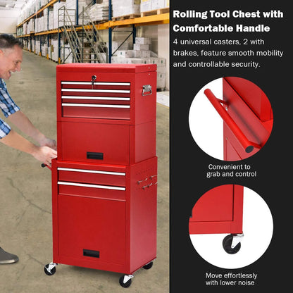 NIGSQJB 3-In-1 Tool Chest on Wheels with 6 Drawers, 52"H Tool Storage Cabinet with Auto Locking System,Detachable Top,Tool Box Organizer for Garage,Workshop,Repair Shop,DIY, Red