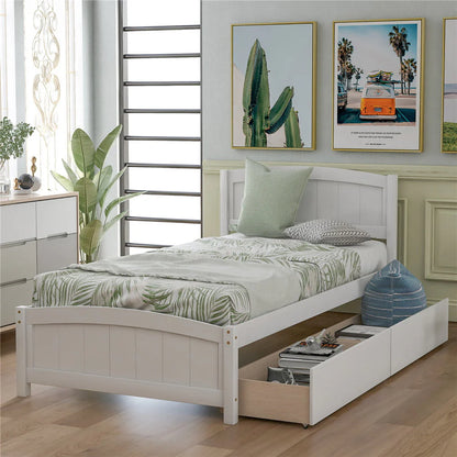 Irene Inevent Bed Frame Wooden Mattress Foundation 2 Storage Drawers Headboard Platform Bed for Bedroom, White