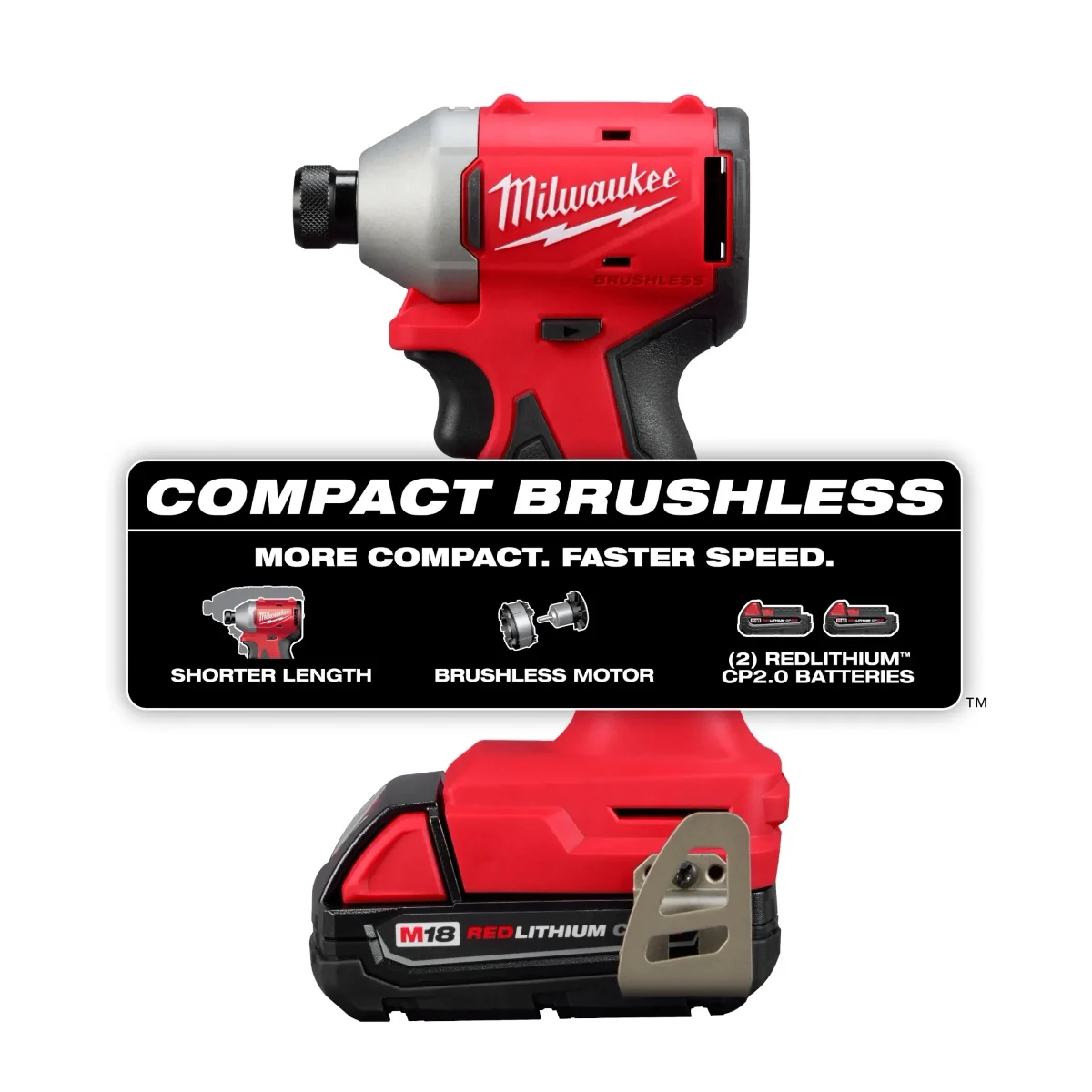 Milwaukee 3650 18V Impact Driver 1/4 in Hex Drive Battery Included 1700 in-lb, 3600 RPM, 2 Piece