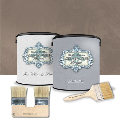 ALL-IN-ONE Limewash Paint, 2 Quart Paint Bundle and Tool Kit - Faux Lime Wash Effect, Matte Suede Wall Treatment - Haven (heathered, muted blue)