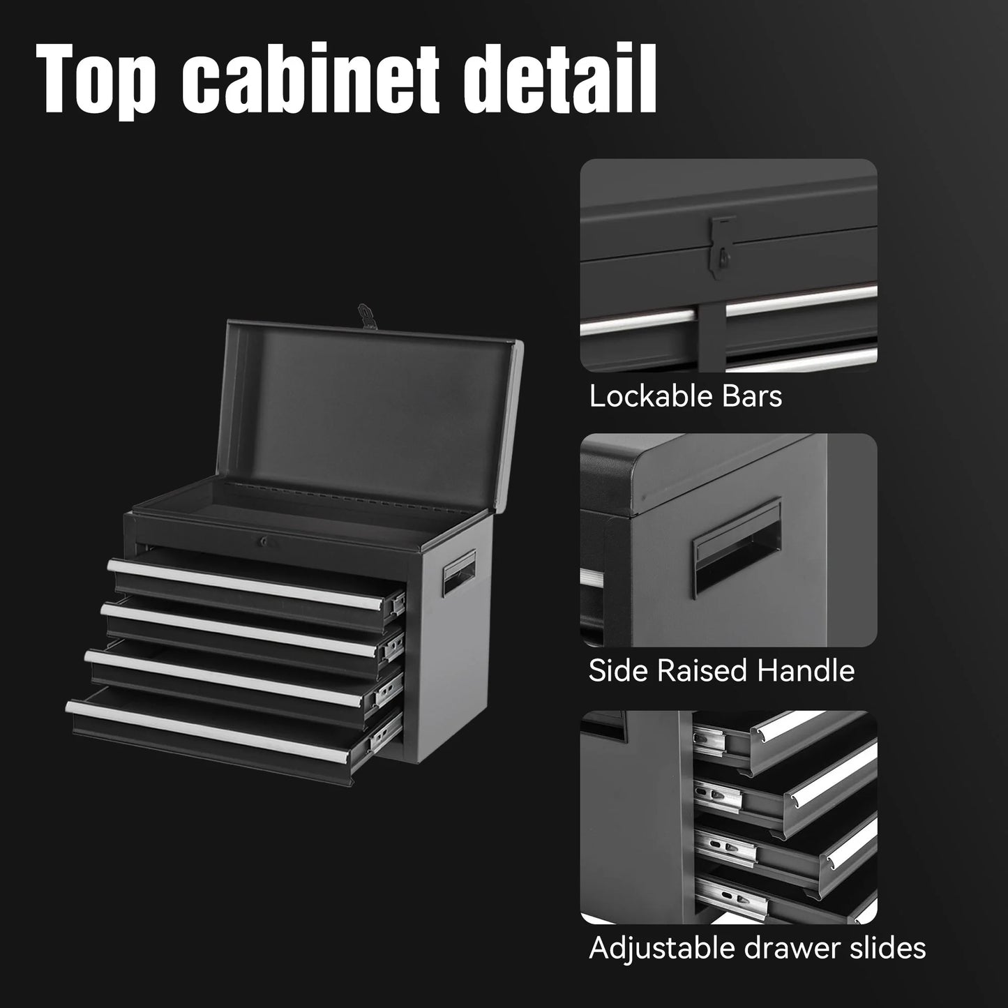 Rolling Tool Box, 5-Drawer Tool Chest On Wheels, Heavy Duty Garage Storage Cabinet with Top Box, 154pcs tools, Detachable Tool Organizer Lockable