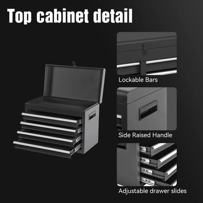 Rolling Tool Box, 5-Drawer Tool Chest On Wheels, Heavy Duty Garage Storage Cabinet with Top Box, 154pcs tools, Detachable Tool Organizer Lockable