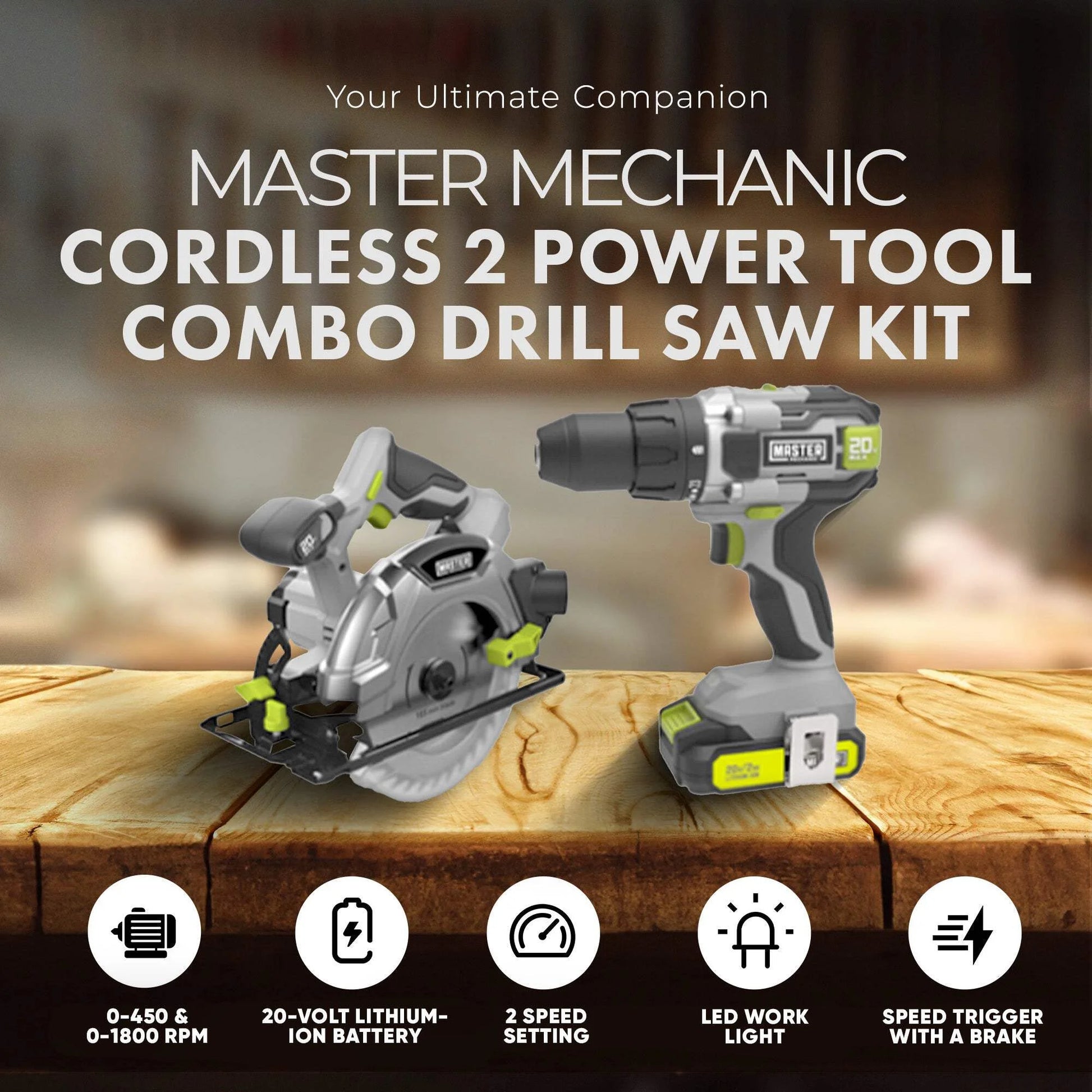 Master Mechanic ML-CD168GD-200S M0Y-DC190 20-Volt Cordless 2-Tool Combo Kit, 1/2 In. Drill + 6-1/2 In. Circ - Quantity 2