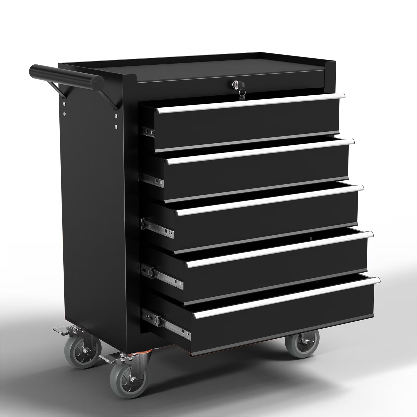 5 Drawer Rolling Tool Chest, Metal Tool Cart on Wheels,Tool Cabinet Key Locking & Drawer Storage,Tool Box Organizer for Garage,Warehouse(Black)