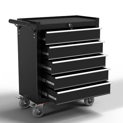 5 Drawer Rolling Tool Chest, Metal Tool Cart on Wheels,Tool Cabinet Key Locking & Drawer Storage,Tool Box Organizer for Garage,Warehouse(Black)