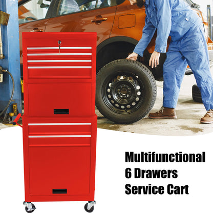NIGSQJB 3-In-1 Tool Chest on Wheels with 6 Drawers, 52"H Tool Storage Cabinet with Auto Locking System,Detachable Top,Tool Box Organizer for Garage,Workshop,Repair Shop,DIY, Red
