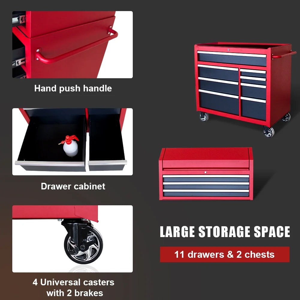 HPDAVV 41inch 11-drawer Tool Chest and Cabinet, Heavy Duty 11-Drawer Tool Chest Combo Rolling Cabinet with Locking System, 41 in. W x 24.5 in. D
