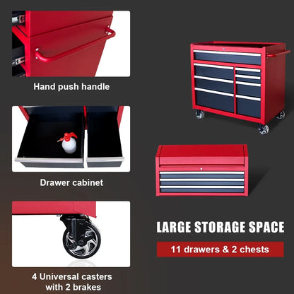 HPDAVV 41inch 11-drawer Tool Chest and Cabinet, Heavy Duty 11-Drawer Tool Chest Combo Rolling Cabinet with Locking System, 41 in. W x 24.5 in. D