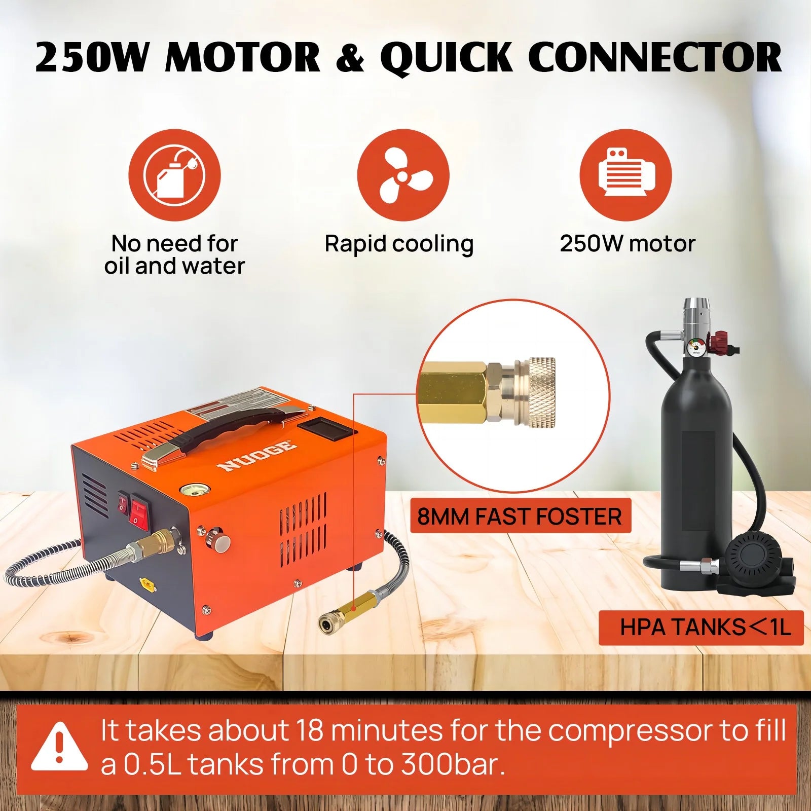 NUOGE Pcp Air Compressor,4500Psi 30Mpa Powered by Car 12V DC or Home 110V AC W/Converter