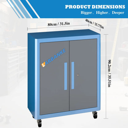 Upgraded Metal Tool Chest on Wheels, 2 Locking Doors, 360? Casters & Foot Pads, Large Capacity Mobile Tool Cabinet with Adjustable Organizer