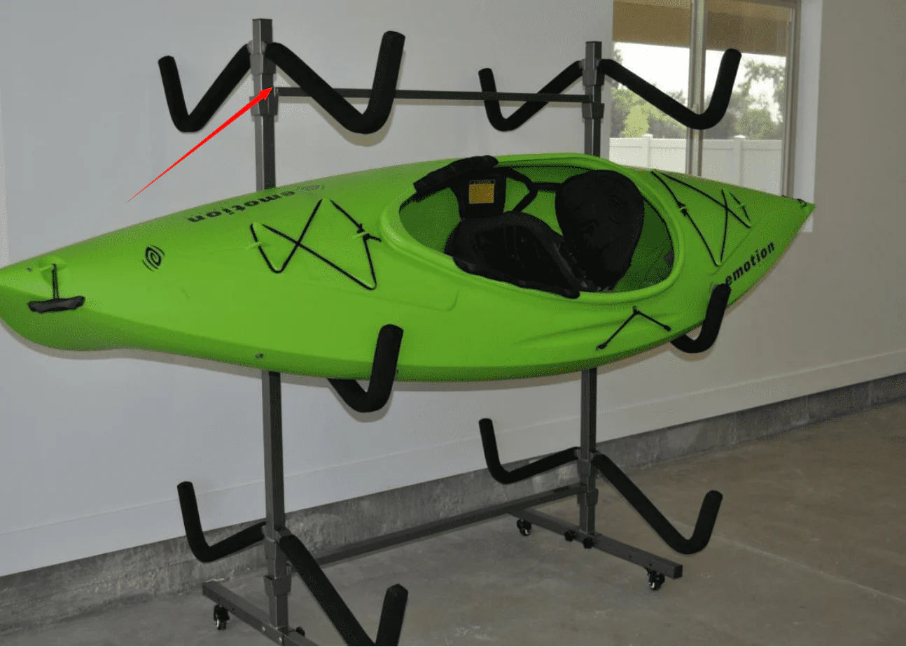 Kojem Freestanding Kayak Storage Rack Stand for 4 Kayak, SUP, Canoe, Paddle Board, Boat, Surfboard for Indoor, Outdoor, Garage, Shed, Dock w/Wheels