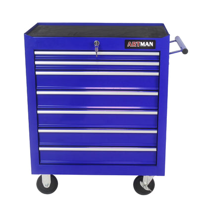 7-Drawer Rolling Tool Chest with Wheels, Metal Tool Cart Storage Cabinet with Lock, Tool Box Storage Organizer for Garage, Warehouse, Workshop, Repair Shop, Blue
