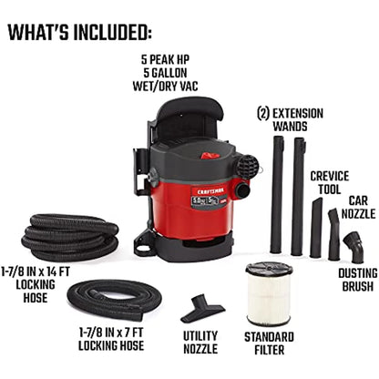 Craftsman 5 gal. Corded Wet/Dry Vacuum 5 hp 5 amps 120 volts Red 25 lb. 1 pc.