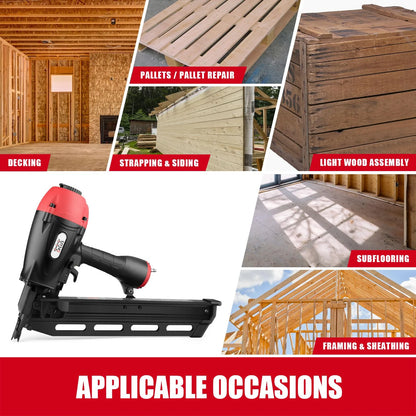 3PLUS H2190SP Pneumatic Framing Nail Gun with 21 Degree Full Round Head