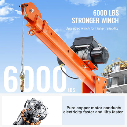 KFFKFF Power-Operated Truck Crane, 2200 lbs, Collapsible Truck-Bed Mounted Crane with 6000 lbs Electric Winch, Steel-Made Truck Jib Crane Hoist with 360° Rotation