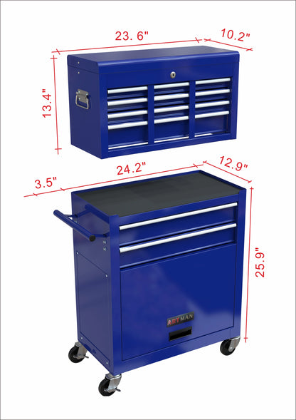 WLVOS Rolling Tool Chest with Lock, Removable Storage Cabinet, 8-Drawer, Blue