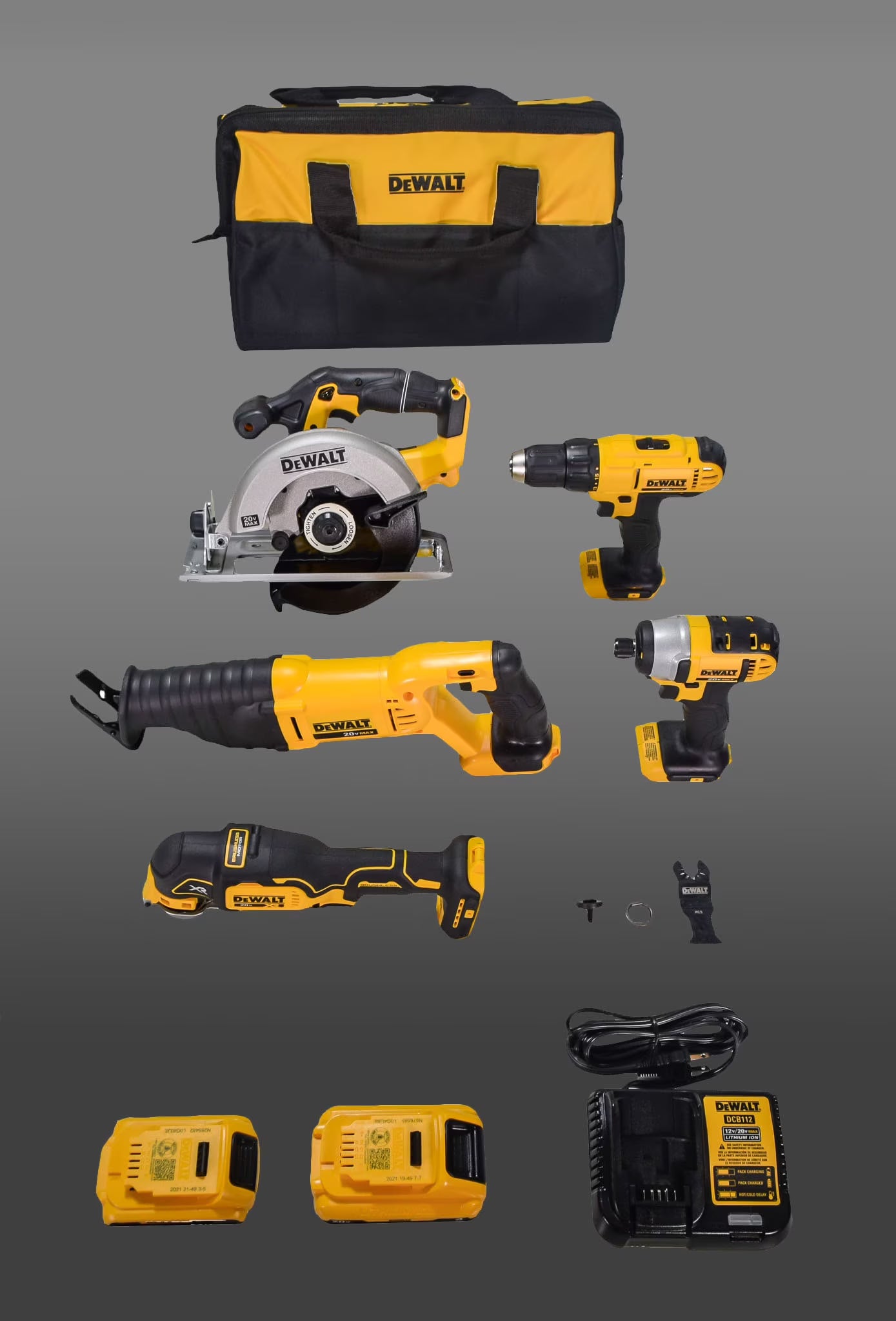DEWALT 300W, 20V, Lithium Ion Cordless Power Tool Combo Kit 4.0Ah, 5 Pack