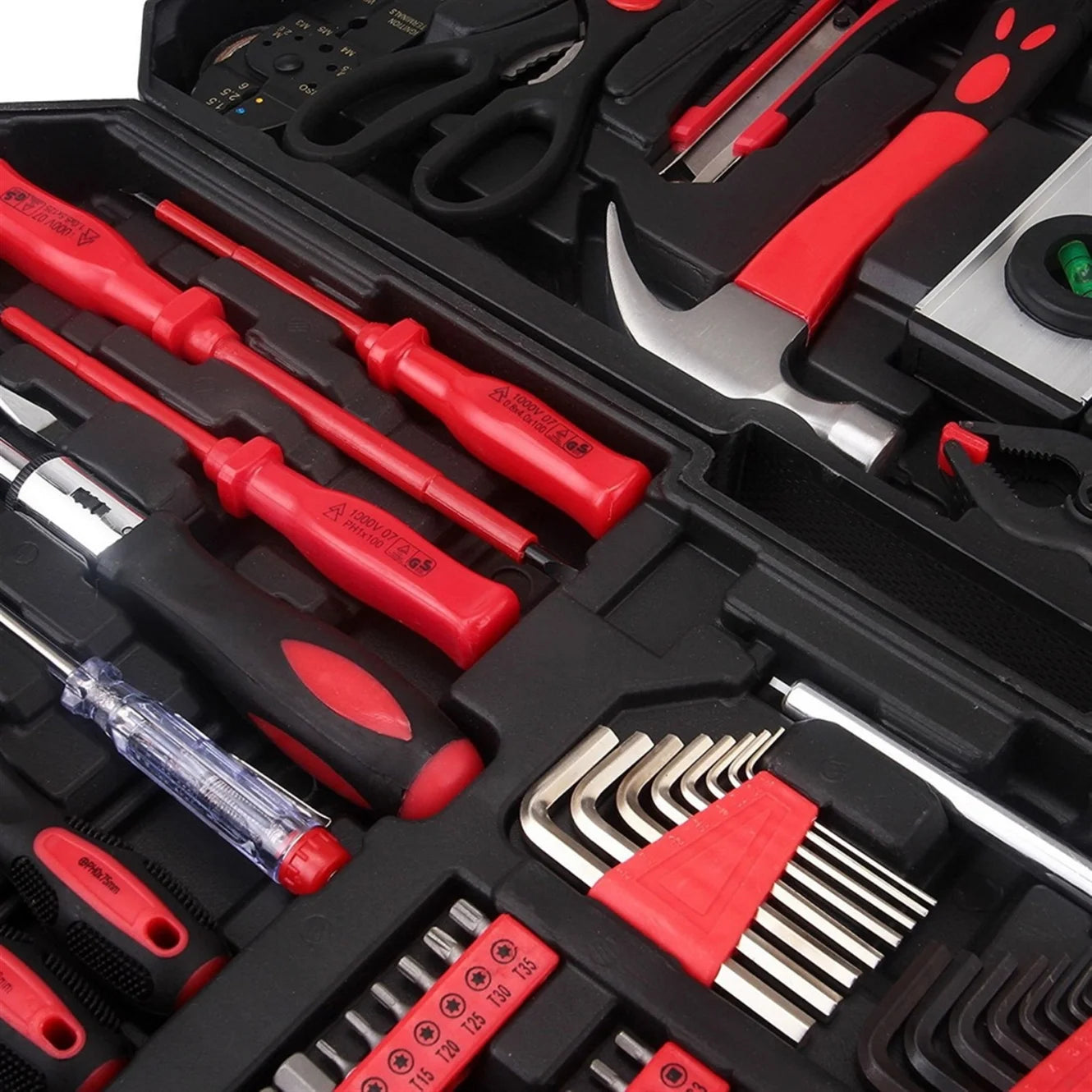799PCS Aluminum Trolley Case Tool Set, Complete Tool Box Set with Rolling Wheels, Household Hand Tools Kit for Men, Silver