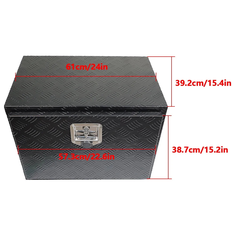 findmall 24 Inch Aluminum Diamond Plate Tool Box Trailer Tongue Box Chest Box Pickup Truck ATV Underbody RV Storage Box Organizer With Lock Key, Black