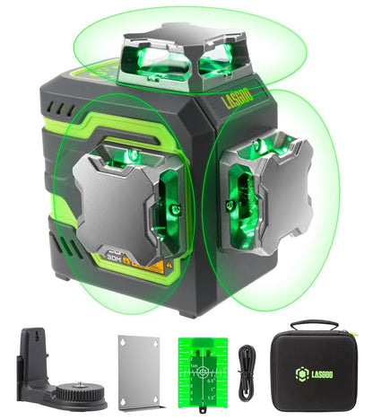 Laser Level 3x360? LASGOO with Remote Control, 2 Rechargeable Batteries, 100FT Range, 360? Magnetic Rotating Stand, IP54, 3Ds