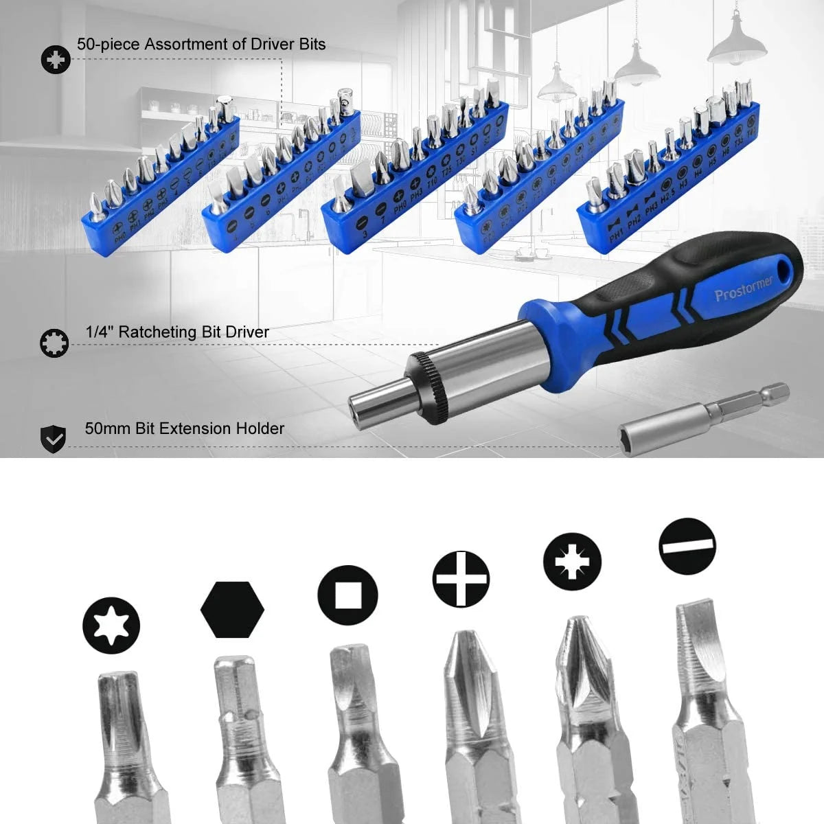 249-Piece Household Tool Kit, PROSTORMER General Home/Auto Repair Tool Set with Hammer, Pliers, Screwdriver Set, Wrench Socket Kit and Toolbox Storage Case - Perfect for Homeowner, Diyer, Handyman