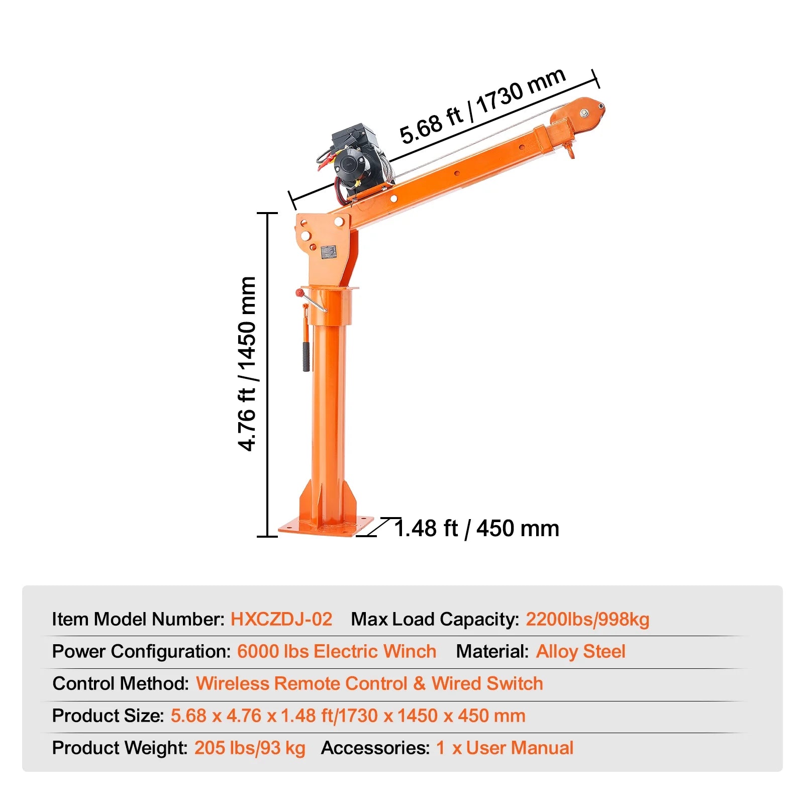 KFFKFF Power-Operated Truck Crane, 2200 lbs, Collapsible Truck-Bed Mounted Crane with 6000 lbs Electric Winch, Steel-Made Truck Jib Crane Hoist with 360° Rotation