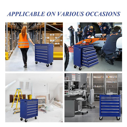 Broadfashion Rolling Tool Box 7 Drawer Tool Chest with Wheels Tool Boxes & Organizers, Alloy Steel Blue, 48.5 Pounds