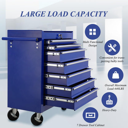 Broadfashion Rolling Tool Box 7 Drawer Tool Chest with Wheels Tool Boxes & Organizers, Alloy Steel Blue, 48.5 Pounds