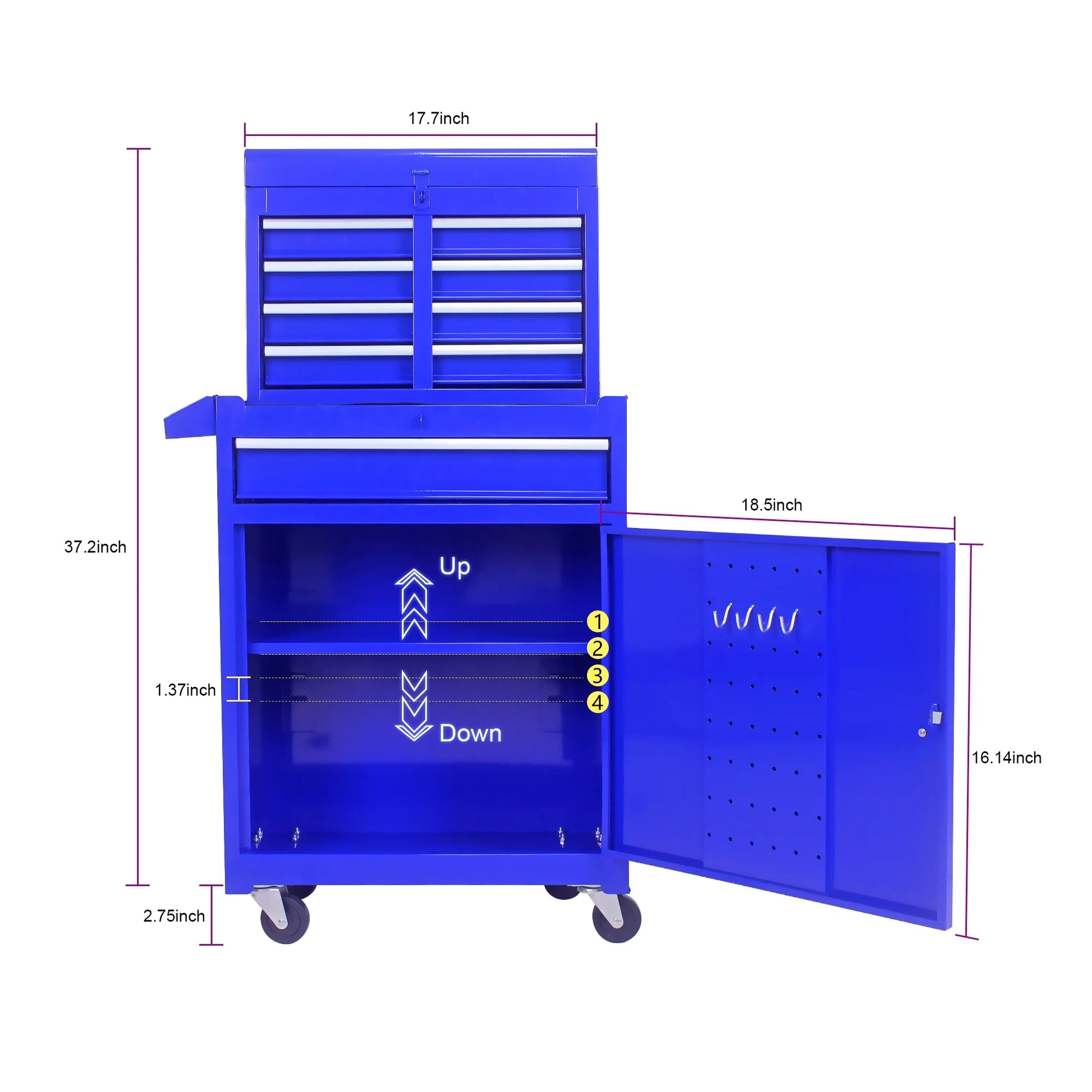 Rolling Tool Chest, 5-Drawer Tool Box Organizer Sliding Drawers Detachable Top & Adjustable Shelf