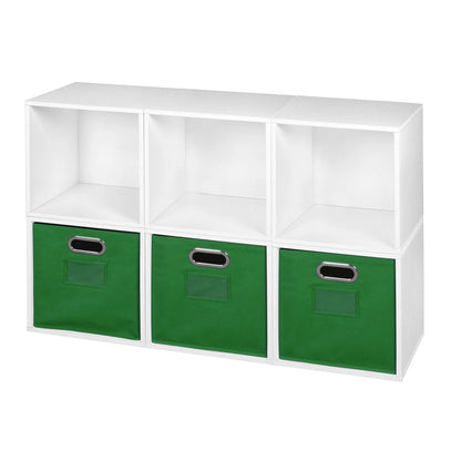 Niche PC6PKWH3TOTETL Cubo Storage Set with 6 Cubes & 3 Canvas Bins, White Wood Grain & Teal