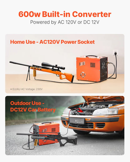 KFFKFF PCP Air Compressor, 4500PSI/30Mpa PCP Airgun Compressor with Integrated Converter & Fan Cooling Mechanism, Automatic Shut-off DC12V/AC120V Compact Paintball Tank Compressor