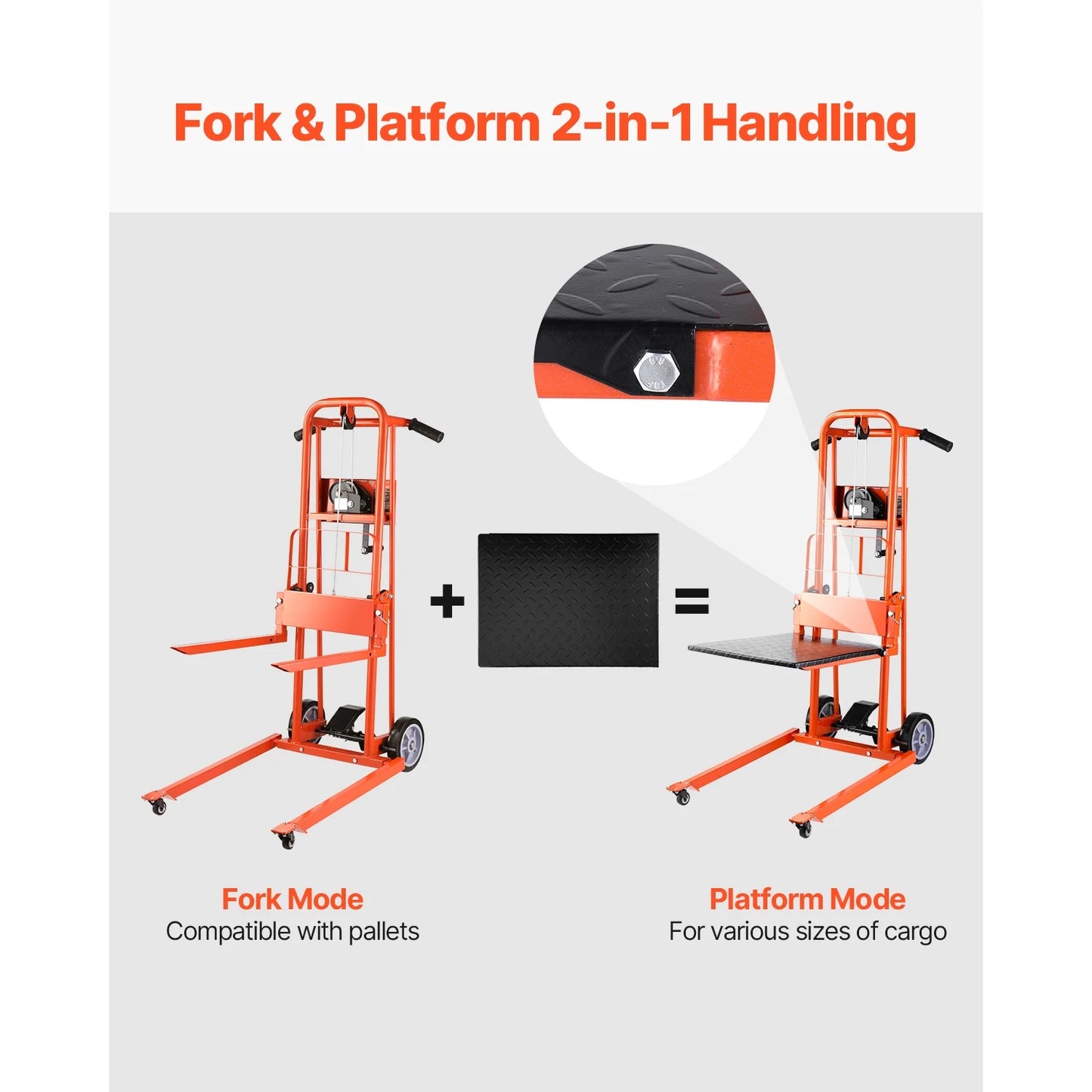 KFFKFF Manual Lift Stacker, Pallet Dolly with 330lbs Load Limit, Maximum Elevation of 42.9in, Winch Stacker, Versatile Pallet Truck Stacker Equipped with Rotating Wheels and Lifting Plate