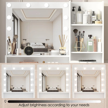 Palimder Vanity Desk, Large Drawer & 3 Level Storage Dresser, Bedroom Dressing Table White