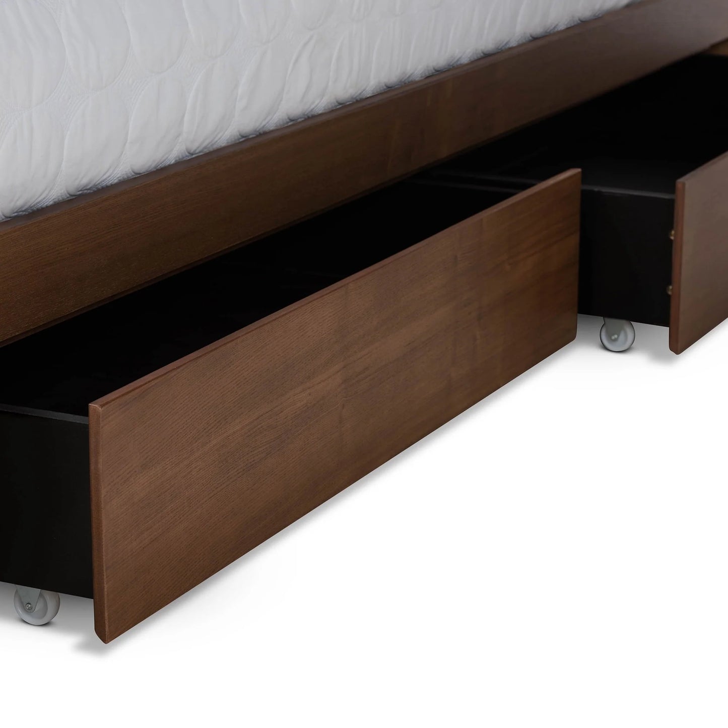 Baxton Studio Alba Modern Transitional Ash Walnut Brown Finished Wood Queen Size 4-Drawer Platform Storage Bed with Built-In Shelves
