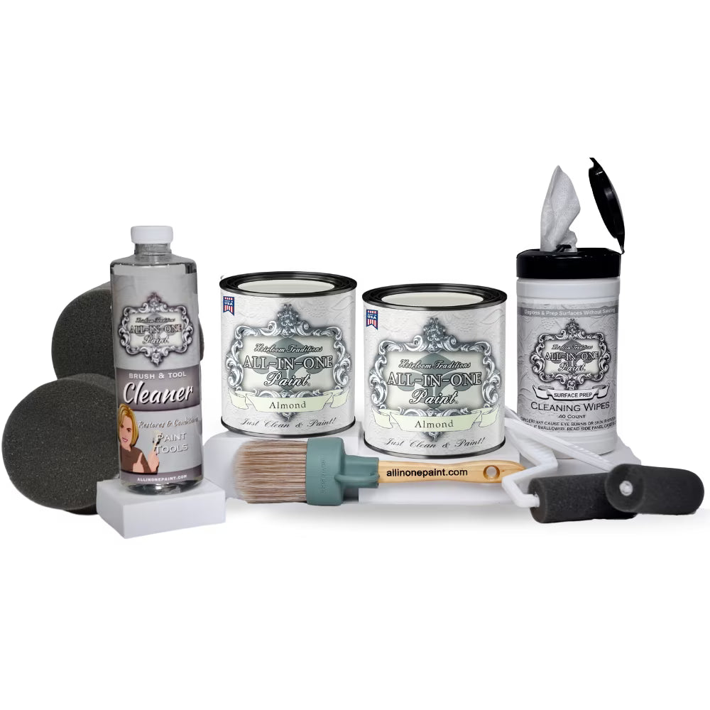 ALL-IN-ONE Paint, 2 Quart Cabinet Paint Bundle and Tool Kit - Cashmere (true white)