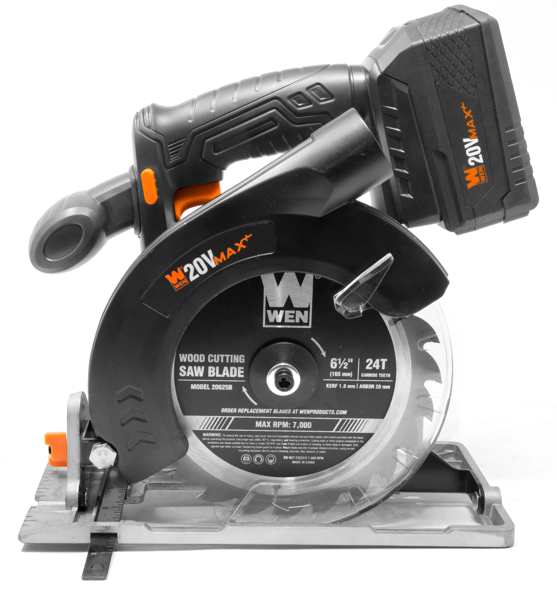 WEN 20V Max 6.5-Inch Cordless Circular Saw with 4.0 Ah Lithium-Ion Battery and Charger