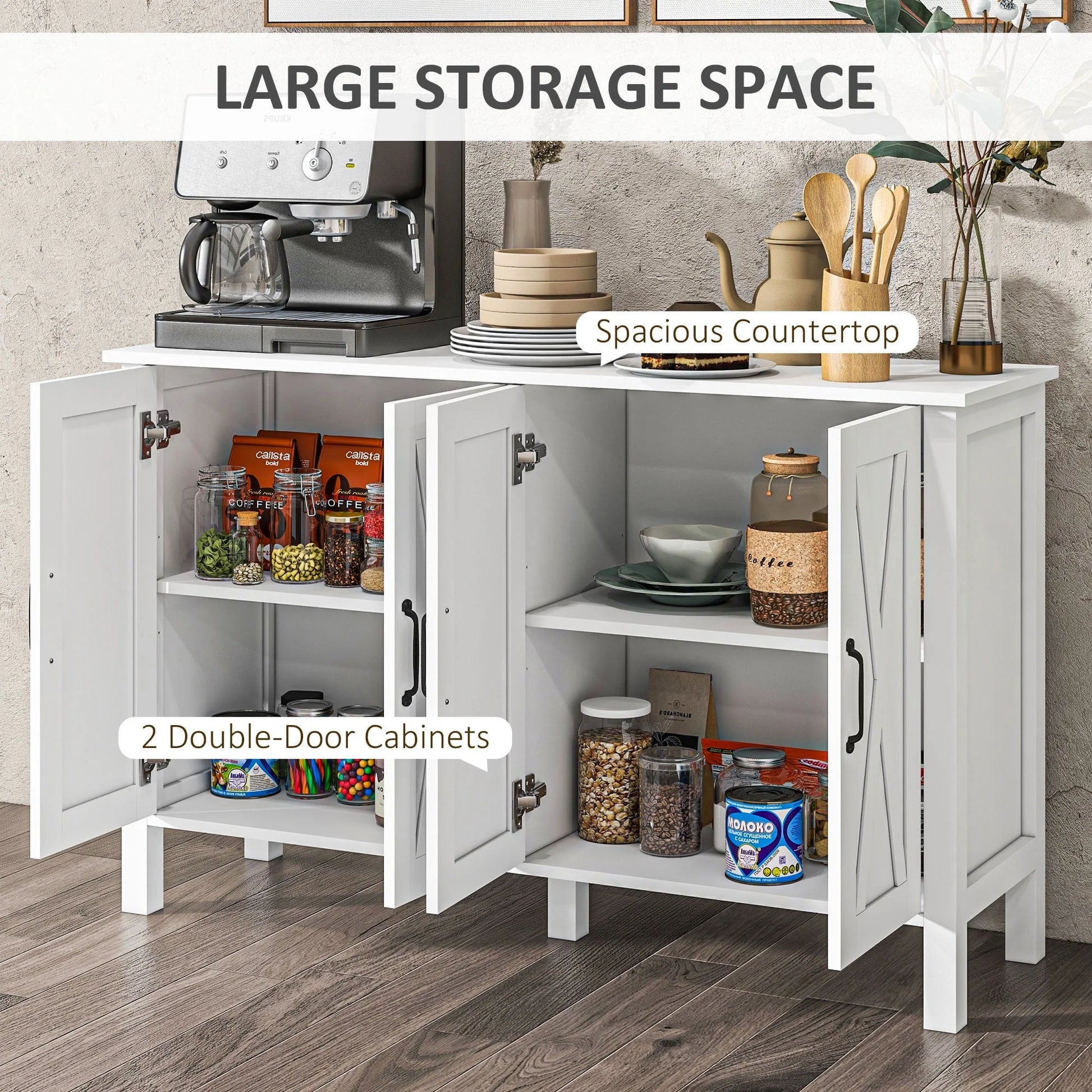 HOMCOM Buffet Sideboard, Coffee Bar Cabinet with Storage, White