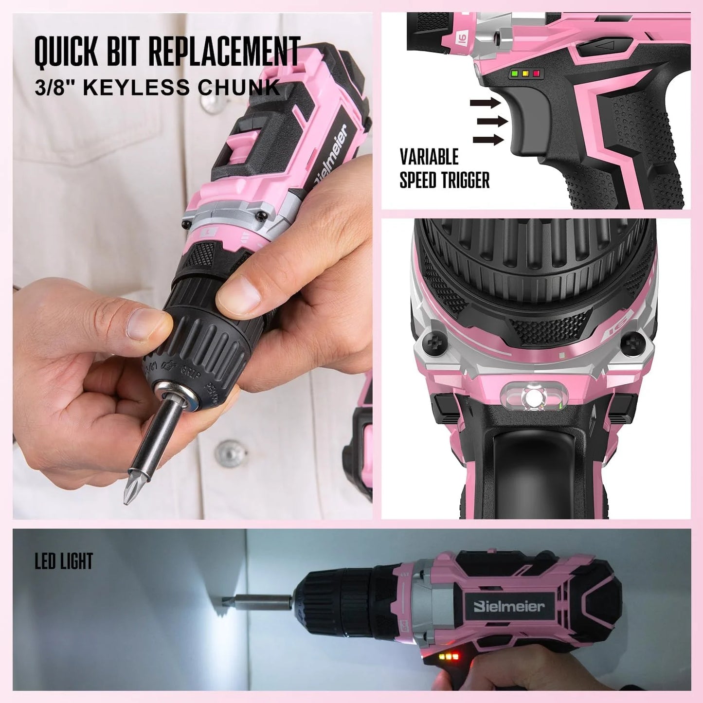 20V 236Pcs Cordless Pink Drill Set - Essential Women's Pink Tool Set, Lady's Basic Home Tool Kit with Pink Tool Bag - All in One Pink Tool Kit Ideal for DIY, Home Improvement