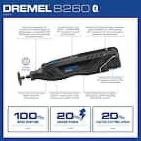 Dremel 8260 12VLi-Ion Variable Speed Cordless Smart Rotary Tool with Brushless Motor, 5 accessories, 3Ah Battery, Charger, Tool Bag