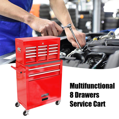 Leuco High Capacity Rolling Tool Chest with Wheels and Drawers, 8-Drawer Tool Storage Cabinet, Heavy-Duty Garage Organizer and Workshop Tool Chest, Red