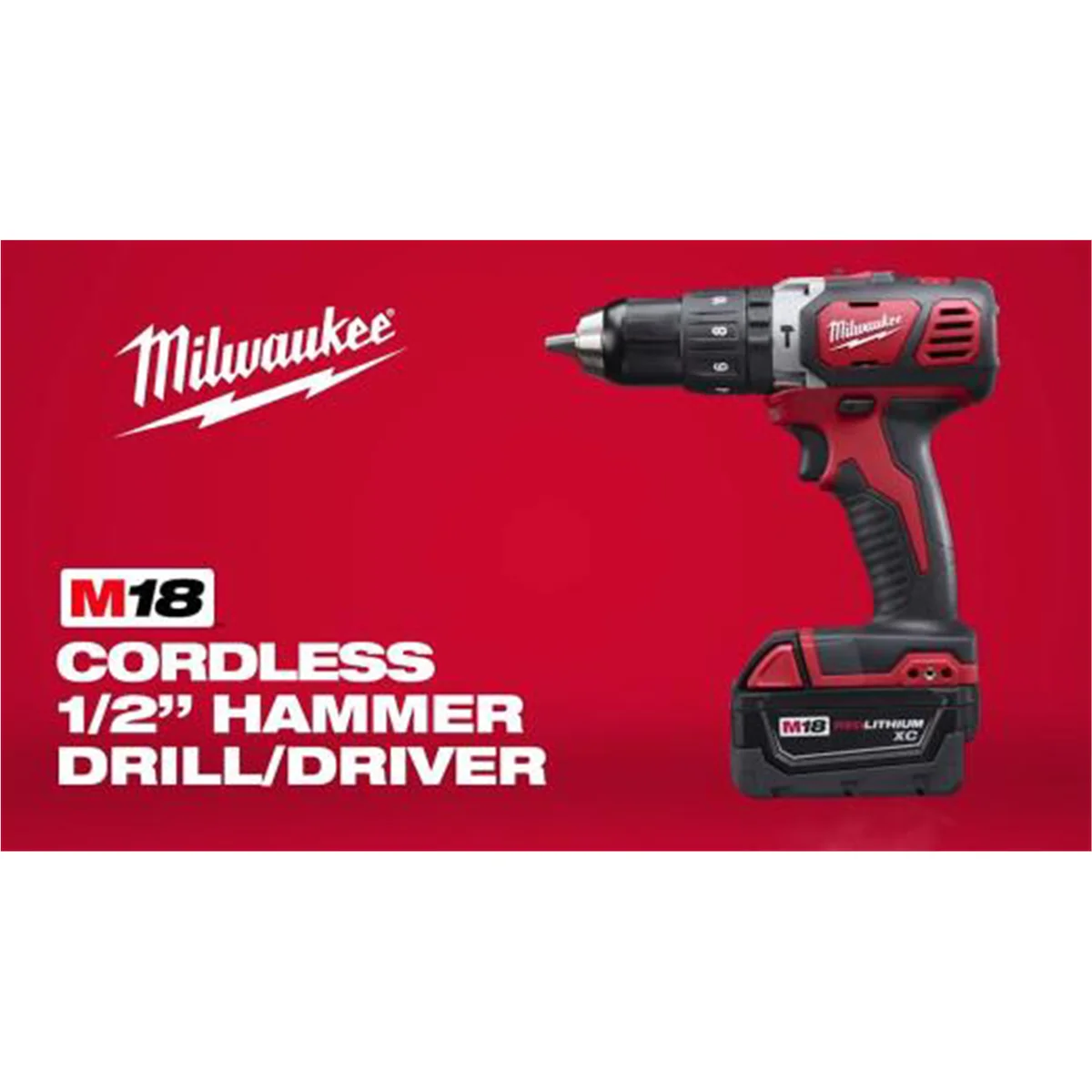 Milwaukee M18 1/2" Hammer Drill, 500 in-lbs, 18V, 0-1800 RPM, 2 Speeds